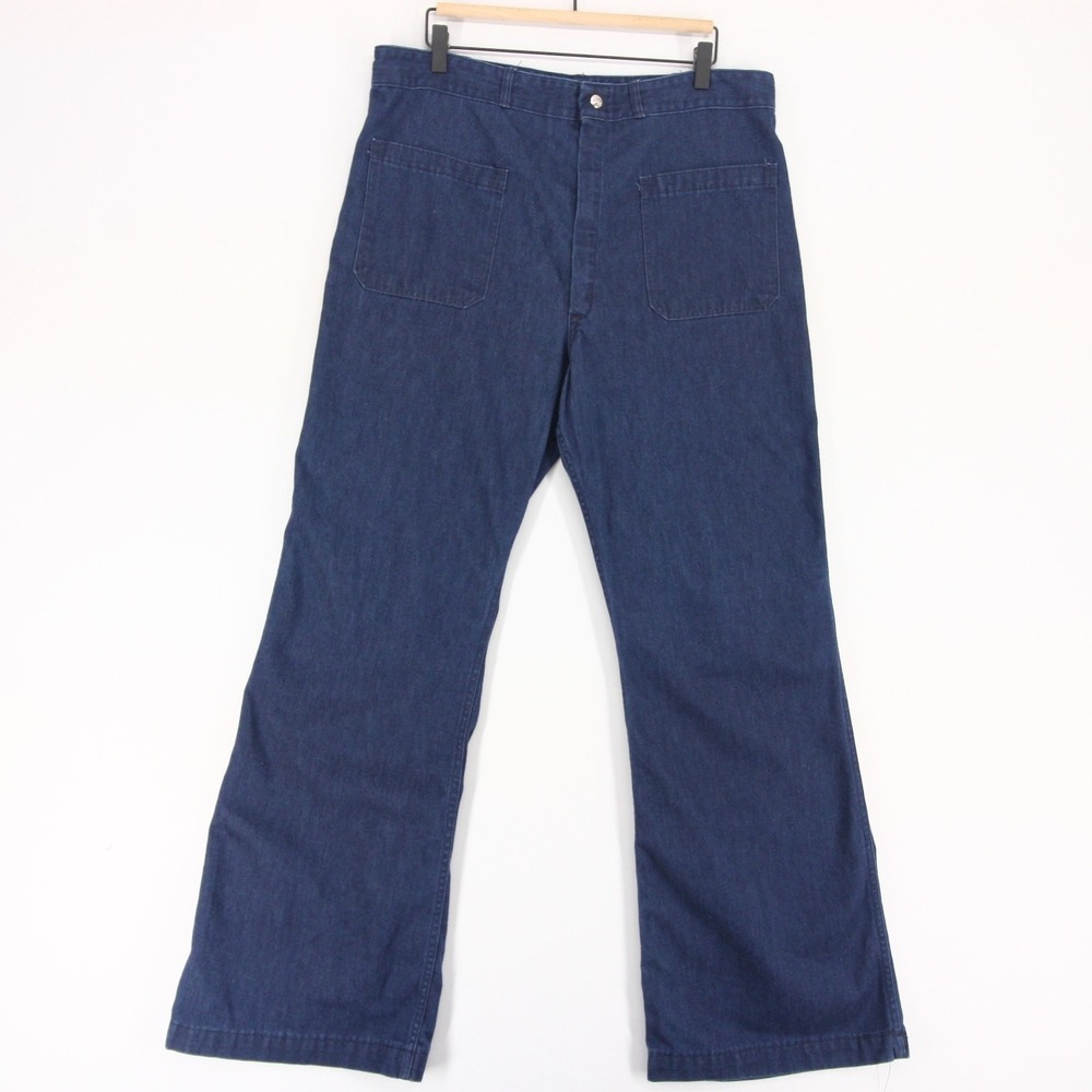 Vintage Seafarer Trousers Mens 35x32 Blue US Navy Utility Dungarees Bell Bottom